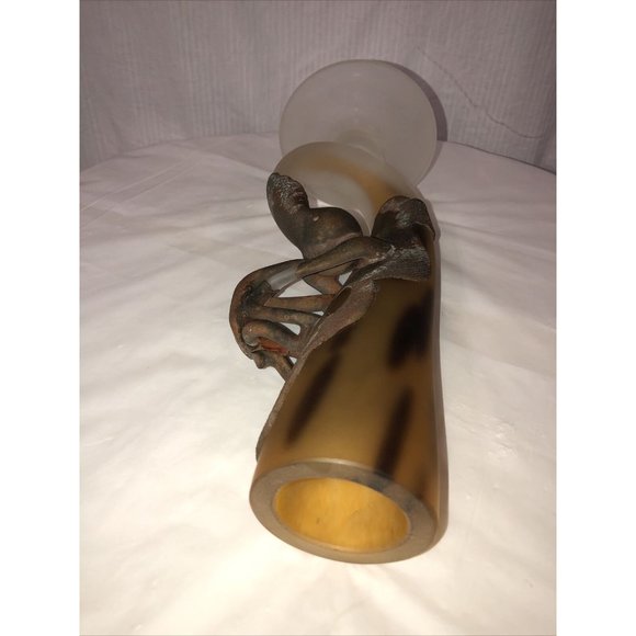 Art Deco Style Blown Glass Vase "Corn" 3d Metal Coated Brown  Handmade - Picture 8 of 12